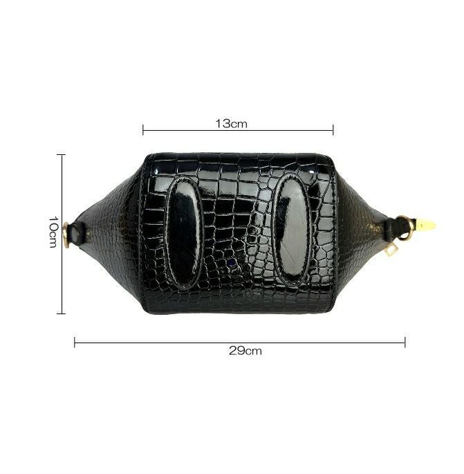 バンブーハンドルクロコ型押しトートバッグ（ブラック）