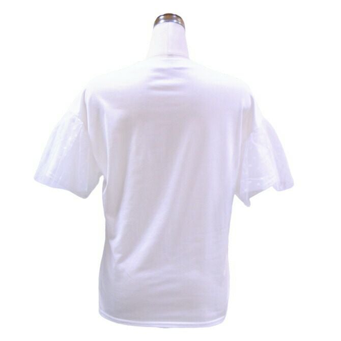 袖チュールレース重ねＴシャツ（ホワイト）