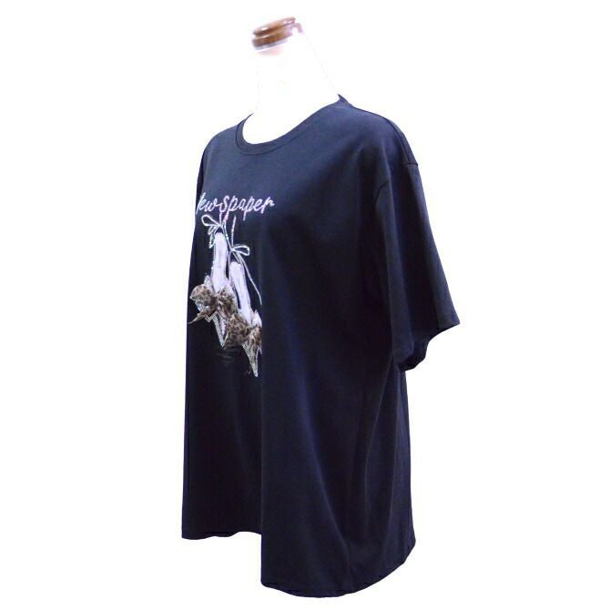 ミュールプリントリボンＴシャツ（ブラック）